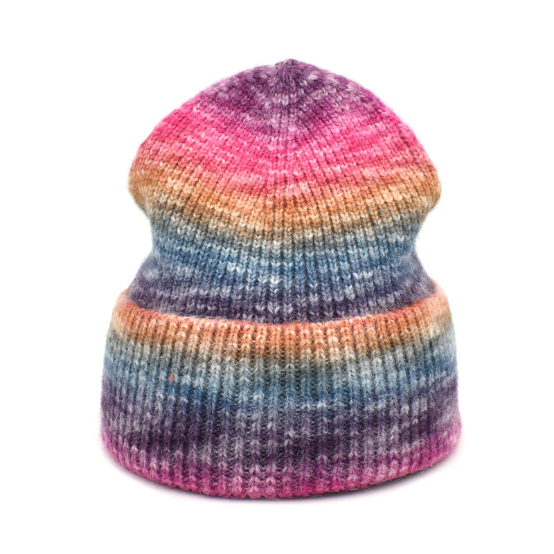 Hot sale soft winter warm tie-dye solid color knitted beanie hats from China supplier